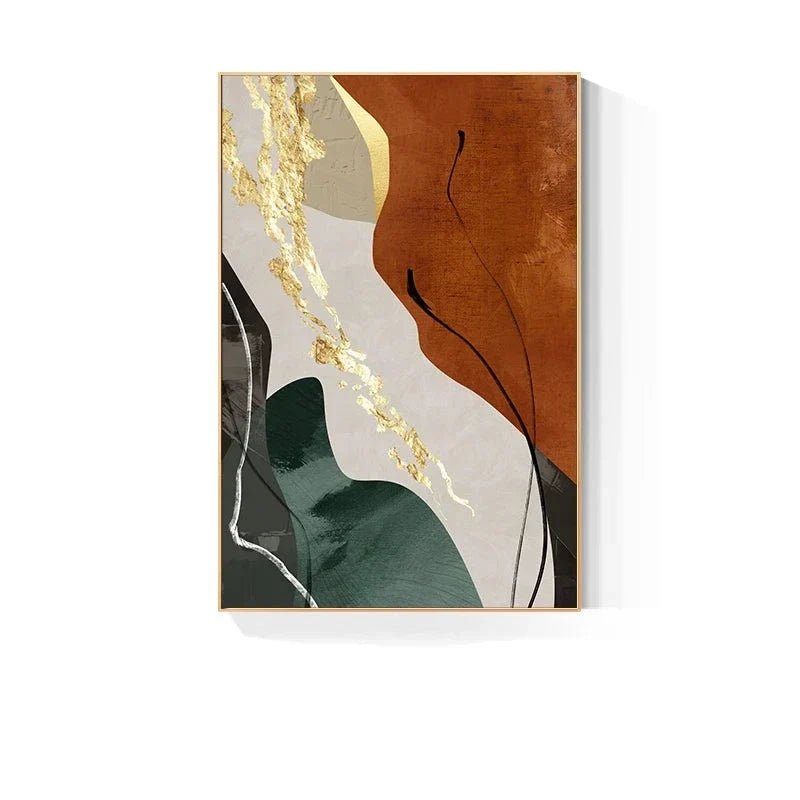 Earth Tones Nordic Abstract Geometric Wall Art Fine Art Canvas Print Green Brown Beige Orange Pictures For Living Room Dining Room Decor | Skanto
