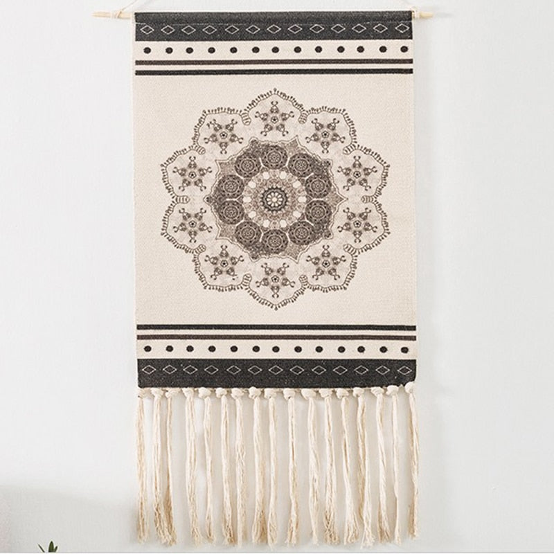 Skanto | Bohemian Wall Tapestry, Macrame Wall Hanging, Home Decor, Cotton Linen Tassel, Handmade, Woven, Geometric Canvas Art, Backdrop Tapestries