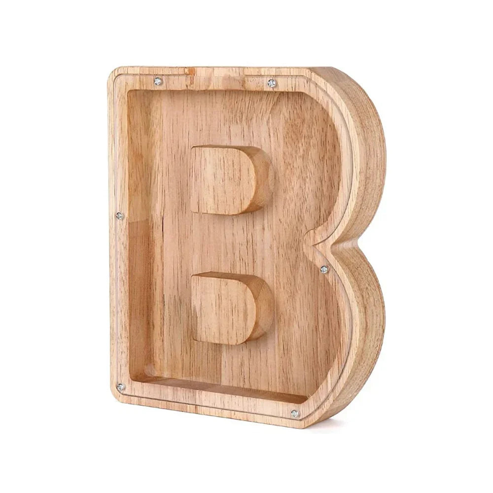 Skanto | Wooden Alphabet Piggy Bank with Transparent Window for Stylish Saving
