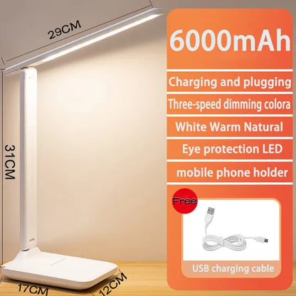 6000mAh rechargeable LED table lamp USB 3-color steplessly dimmable desk lamp Touch foldable eye-caring reading night light
