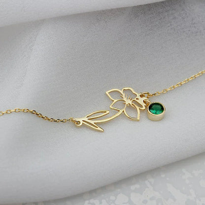 Skanto | Dainty Birth Flower & Birthstone Bracelet