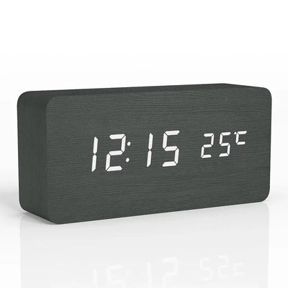 Skanto | Wood LED Digital Alarm Clock: Stylish Table and Bedside Clock with Temperature Display