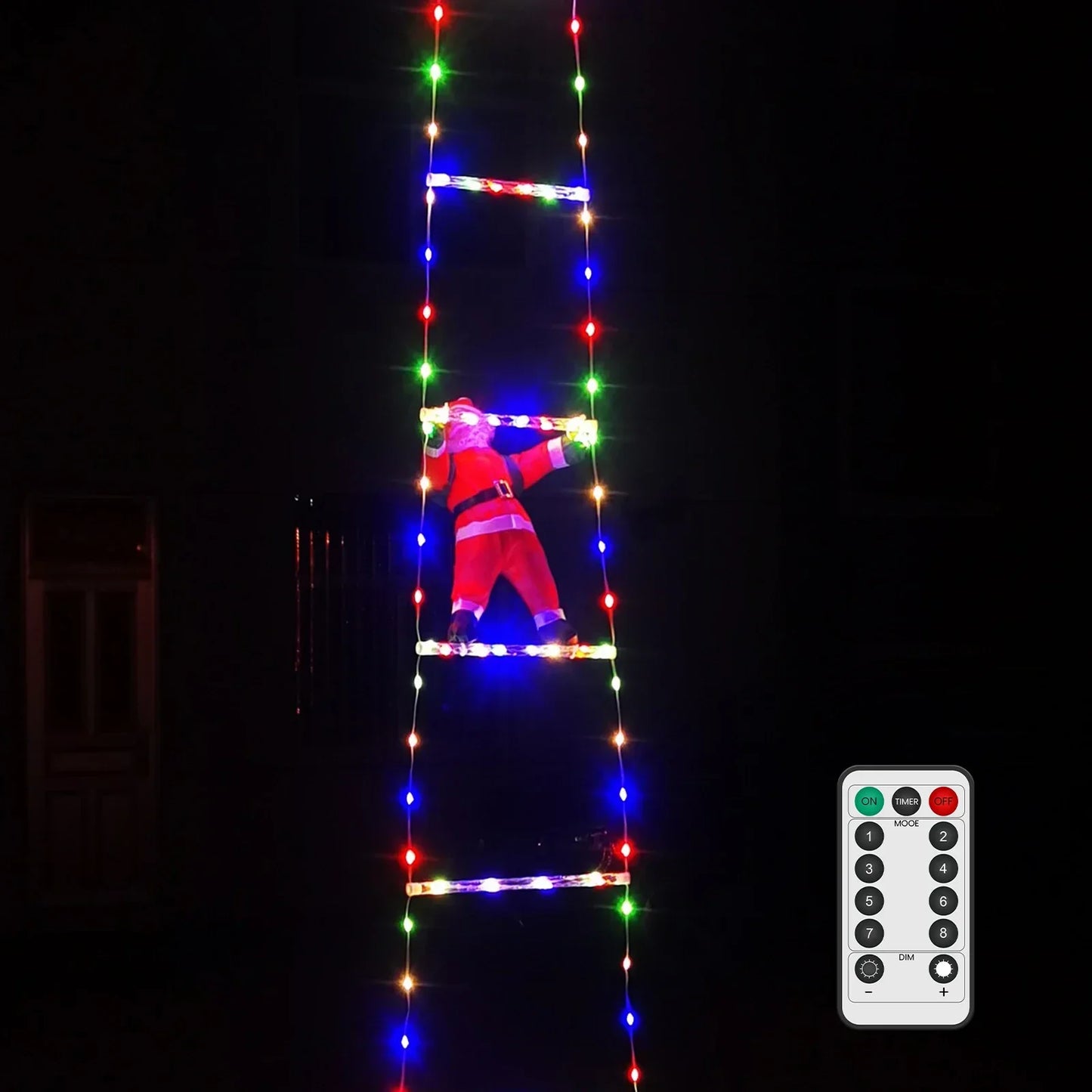 Remote Controlled LED Ladder Christmas Lights with Santa - 8 Modes Indoor Outdoor Decor for Holiday Celebrations