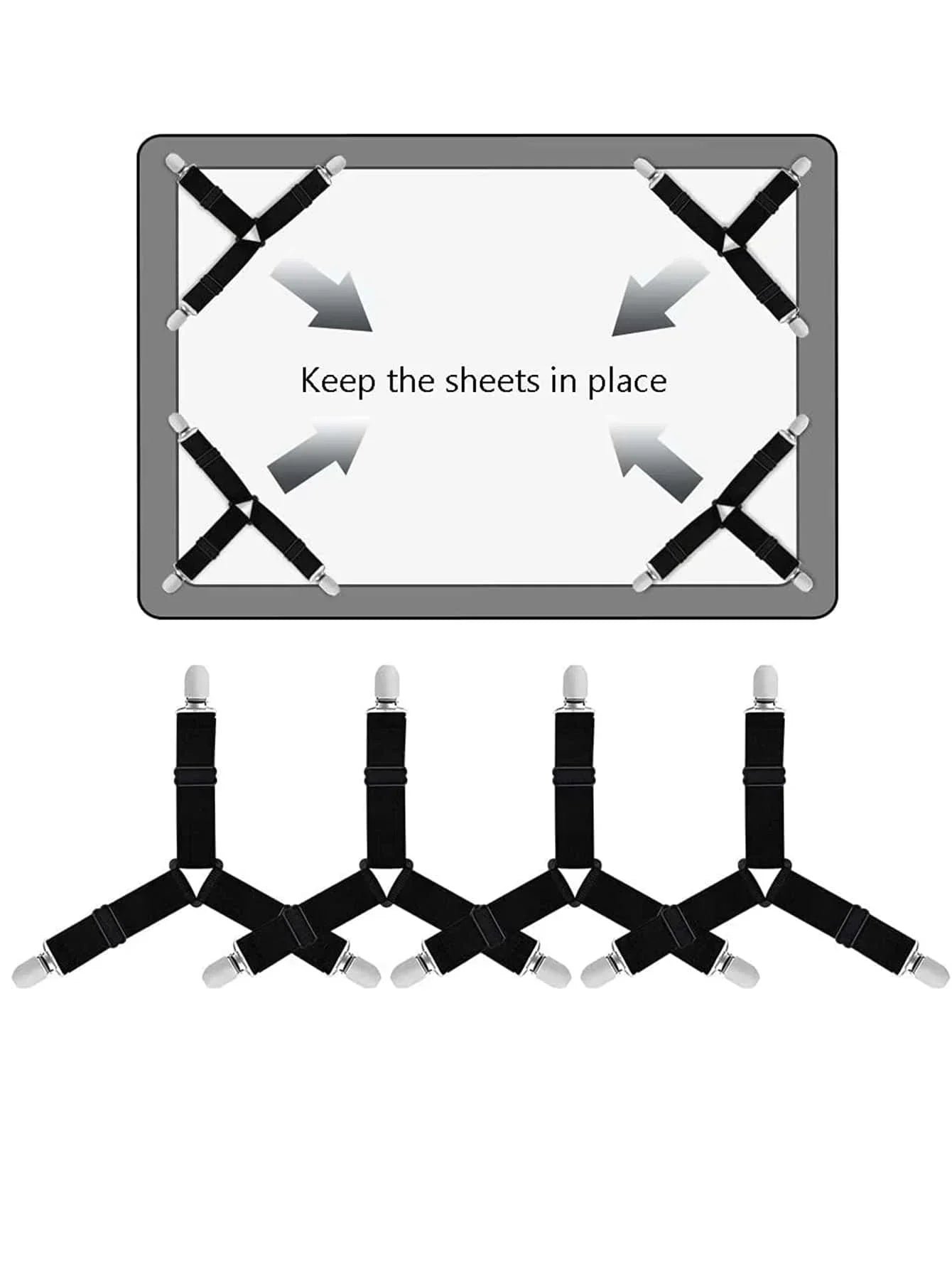 BowLift | GRIPFIX Fitted Sheet Holder Set | 4-Pack Triangular Bed Sheet Straps | Adjustable & Non-slip – For Mattresses, Table Covers & Covers