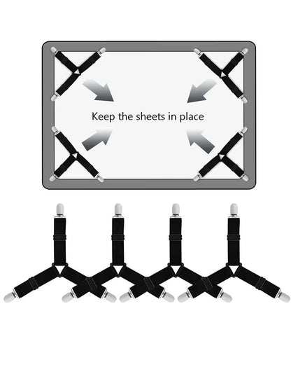 BowLift | GRIPFIX Fitted Sheet Holder Set | 4-Pack Triangular Bed Sheet Straps | Adjustable & Non-slip – For Mattresses, Table Covers & Covers