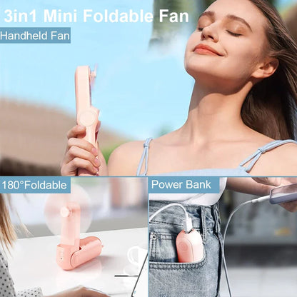 Portable Mini Handheld Fan – Rechargeable foldable pocket fan with battery, cooling handheld fan and power bank function | Karnz