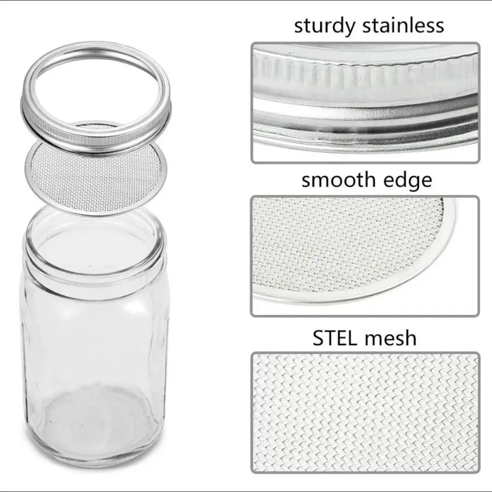 BowLift | VitaKeim Sprouting Jar Set | Stainless Steel Strainer Lid | For Fresh Sprouts at Home | 16oz & 32oz