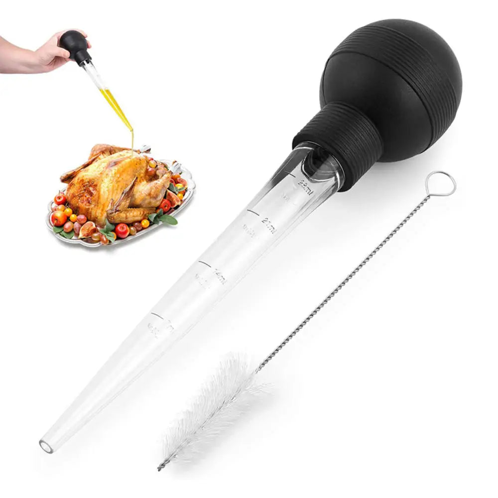 Flavora Marinade Injector | With 2 Needles & Cleaning Brush | For liquid & viscous marinades | Stainless Steel & Silicone