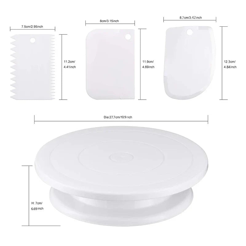 Skanto | 7-Piece Cake Decorating Tool Set – Includes Plastic Turntable, Smoother, Spatula & Lifter