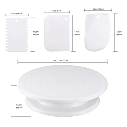 Skanto | 7-Piece Cake Decorating Tool Set – Includes Plastic Turntable, Smoother, Spatula & Lifter