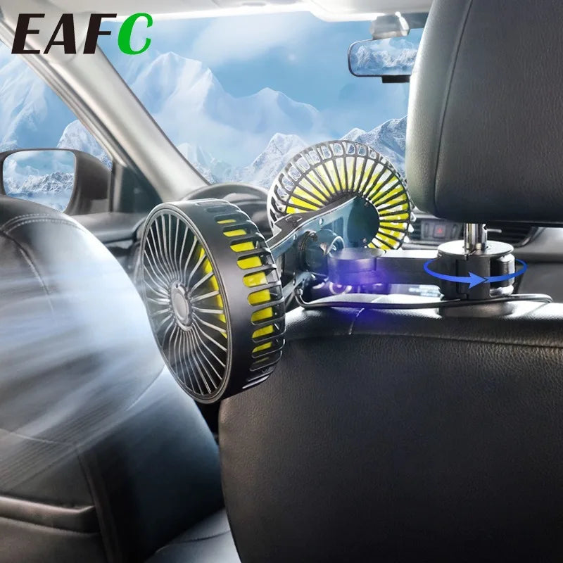 BowLift | Auto Cooling Fan AIRCURA DUO | 3 Speeds | USB Charging | 360° Rotatable | For Backseat & Headrest