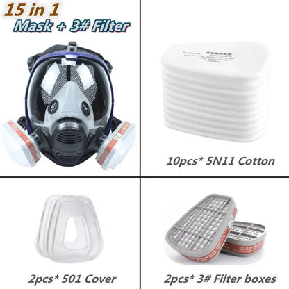 Skanto | Full Face Respirator Mask with Anti-Fog Lens and Industrial Gas Filters