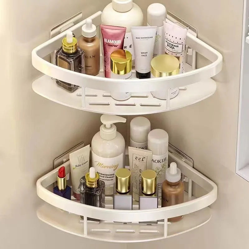 Skanto | AquaSpace Pro | Corner Shower Shelf No Drilling | Aluminum | Rustproof & Load-Bearing | Black, White, Silver, or Black-Gold Bathroom Shelf