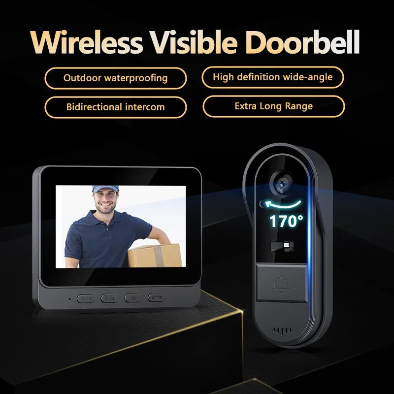 Skanto | Wireless Video Doorbell with Intercom and Night Vision HD – 4.3” IPS Display, Waterproof