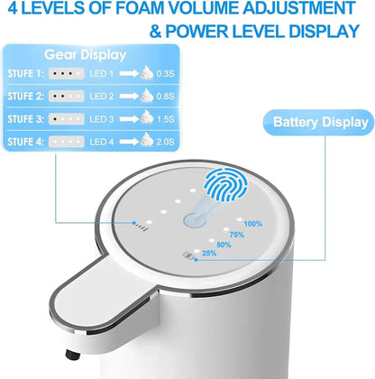 Skanto | Smart 380ml Touchless Foam Soap Dispenser - USB Rechargeable, 4-Level Foam Volume Adjustment