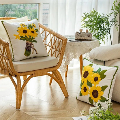 BowLift | Cotton Embroidered Decorative Pillow 45x45 cm with Sunflower Pattern