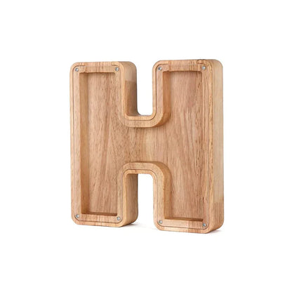 Skanto | Wooden Alphabet Piggy Bank with Transparent Window for Stylish Saving