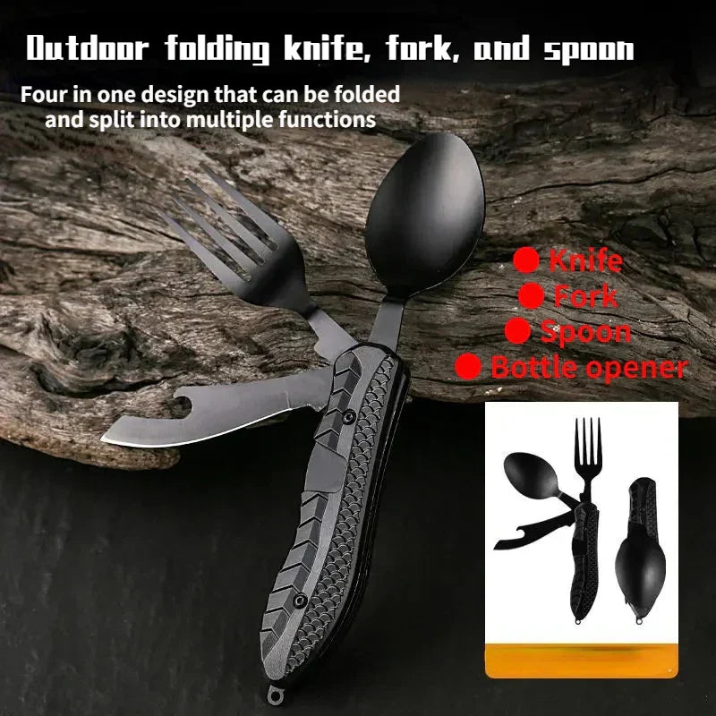 BowLift | TrailTool 3-in-1 Cutlery | Foldable & Durable | Stainless Steel with Handle | For Camping & Outdoor