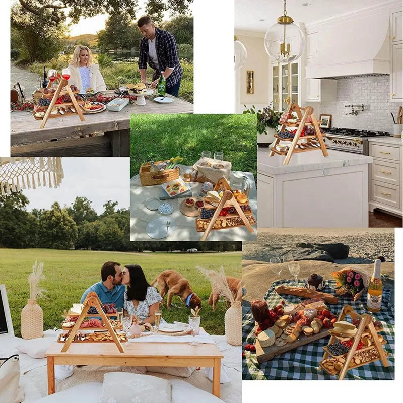 Skanto | 3-Tier Wood Tiered Tray Decor Farmhouse Tiered Tray Set Serving Platter and Trays