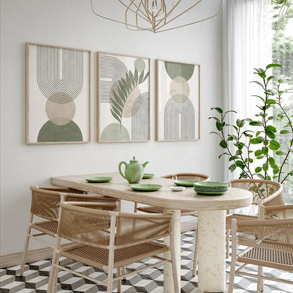 Sage Green Beige Minimalist Abstract Botanical Wall Art Fine Art Canvas Prints Pictures For Living Room Dining Room Nordic Home Decor | Bowlift