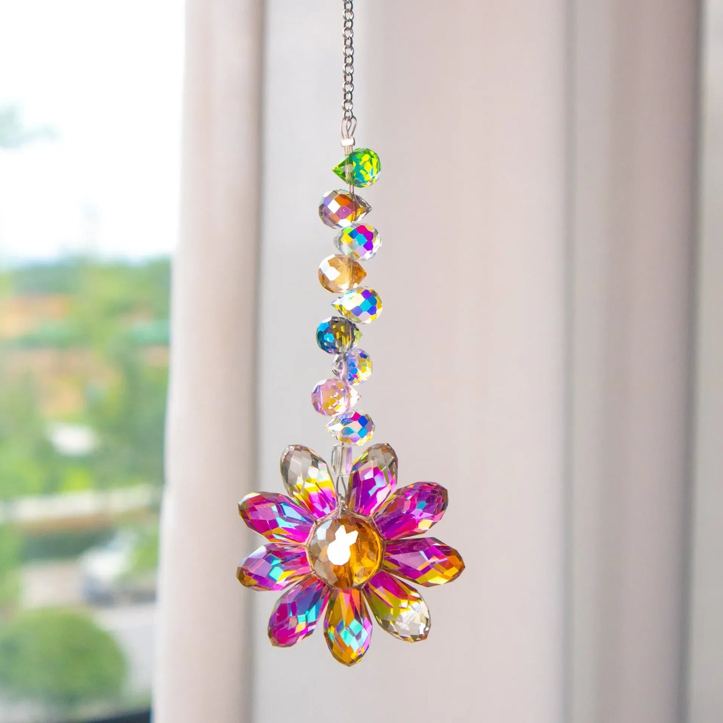 BowLift | Crystal Suncatcher LumiMargarita | K9 Daisy Rainbow Catcher | Window & Garden Decor | 32 cm | Gift Idea for Home