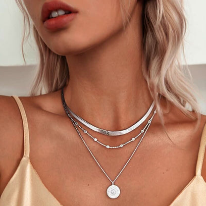 Skanto | Elegant Silver Triple Necklace for Style and Confidence