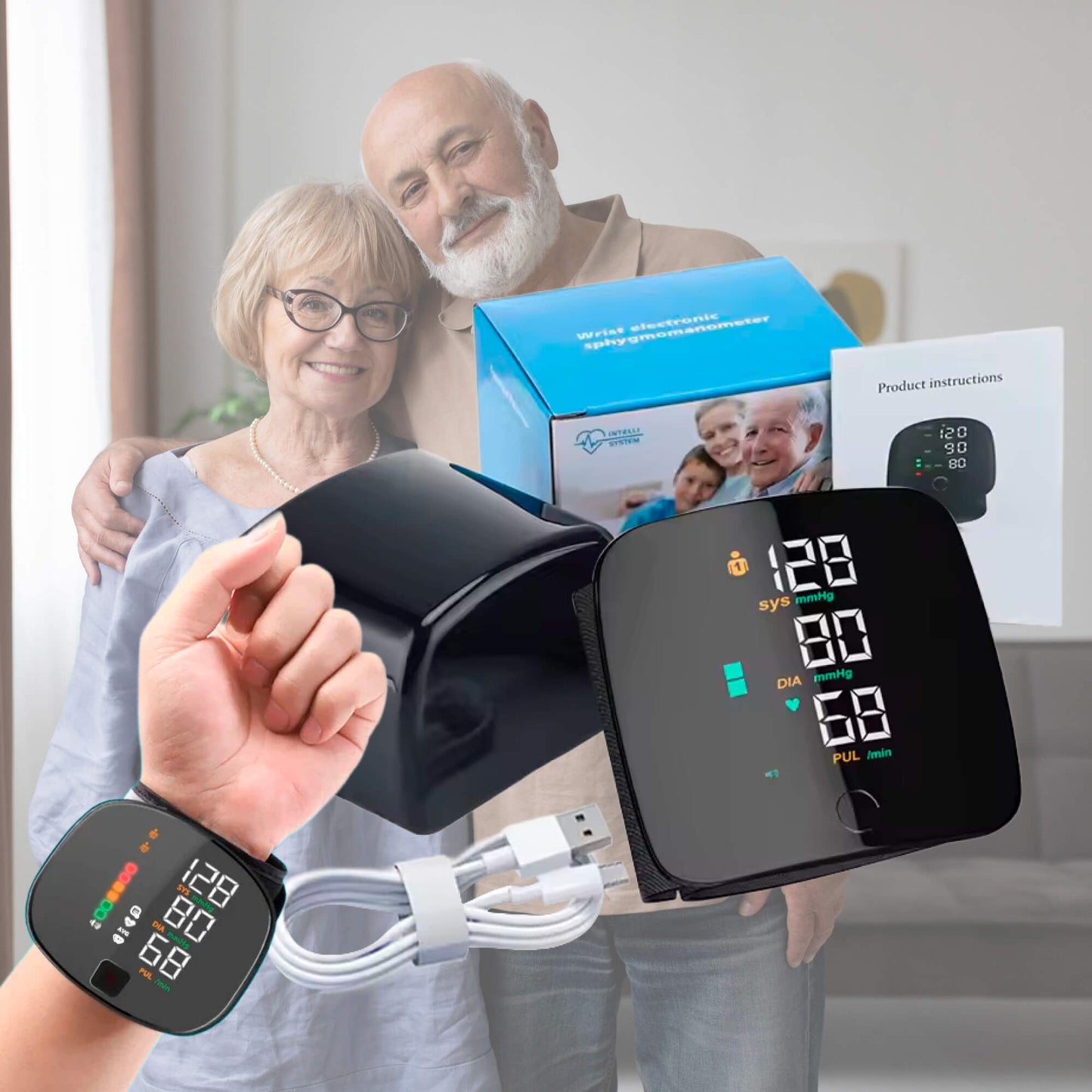 BowLift | Smart Wrist Blood Pressure Monitor – Electronic Portable Sphygmomanometer with Voice Alerts