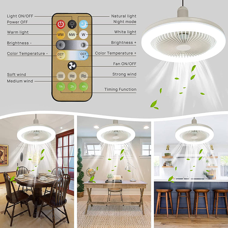 Energy-efficient ceiling fan with LED lighting and remote control | Suitable for any light socket