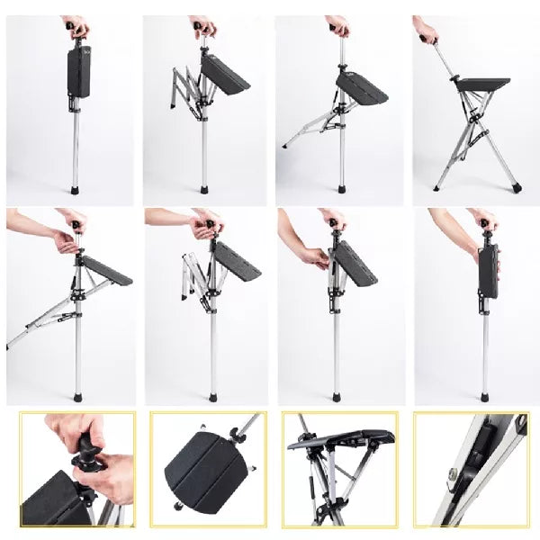 BowLift | SitWalk Foldable Walking Stick – Walking Stick with Sitting Function and Ergonomic Grip