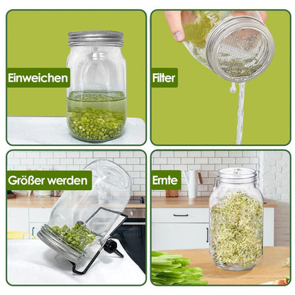 Sprouting glass germination glass 2pcs with lid & sieve 950ML | Bowlift