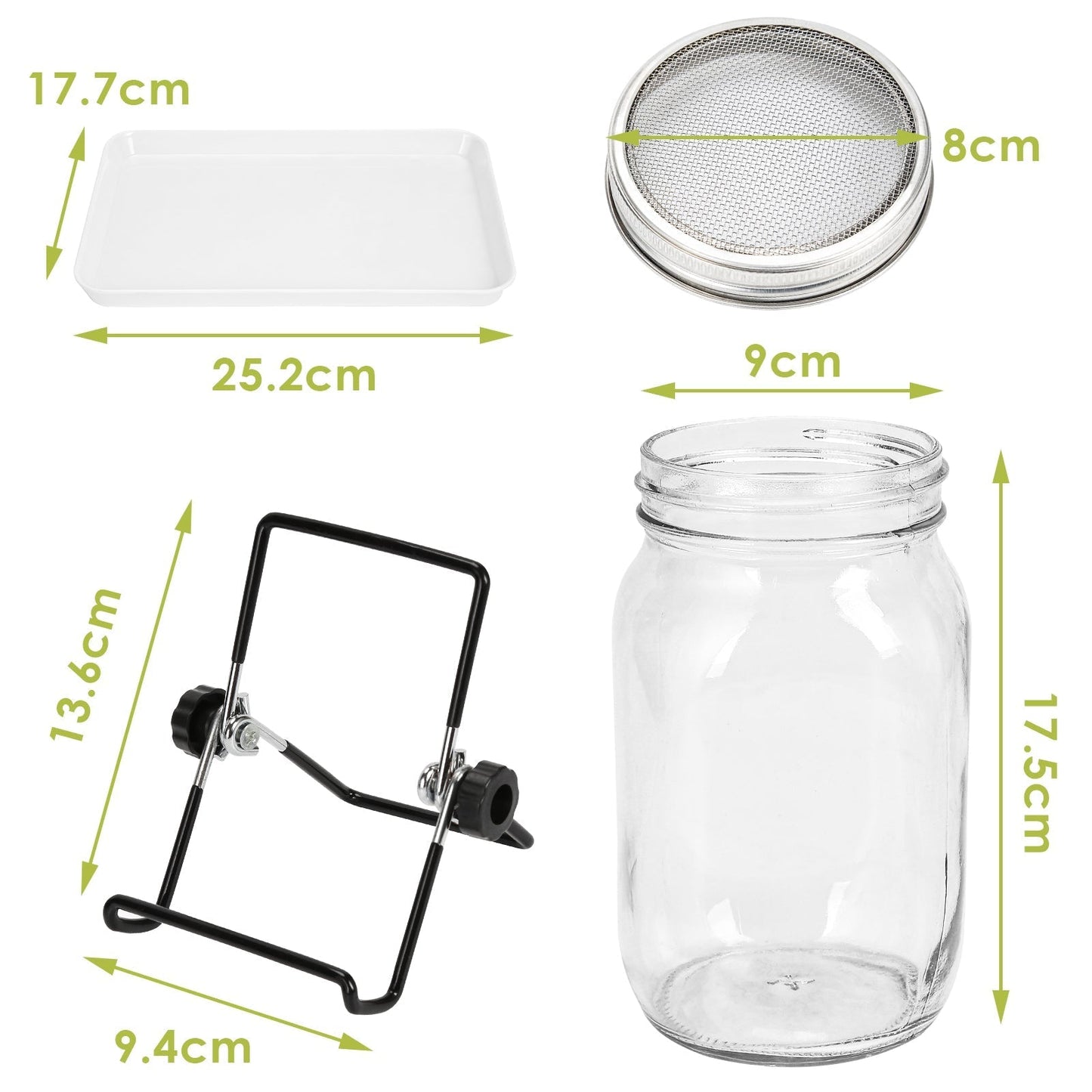 Sprouting glass germination glass 2pcs with lid & sieve 950ML | Bowlift