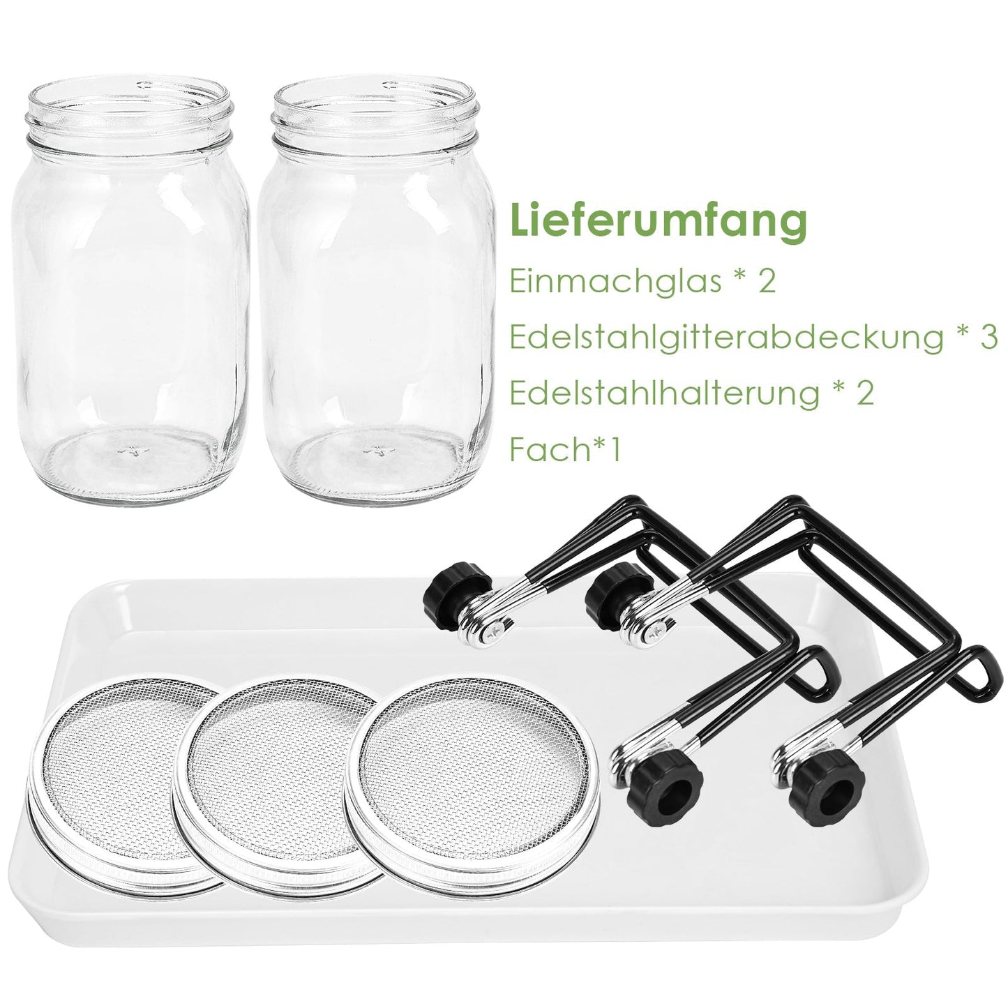 Sprouting glass germination glass 2pcs with lid & sieve 950ML | Bowlift