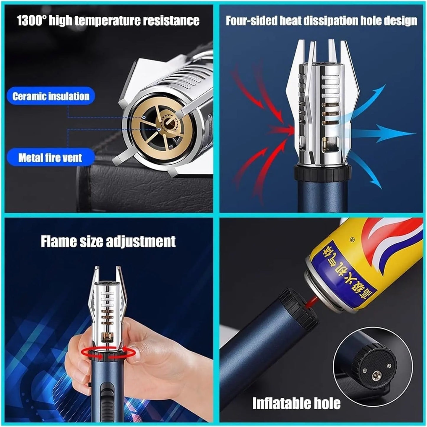 Windproof lighter with adjustable jet flame for any weather