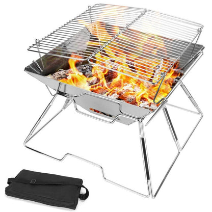 BowLift | Portable Grill Camping Stainless Steel Folding Grill Wood Charcoal Grill