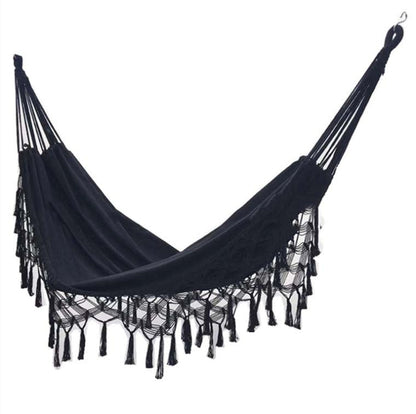 Skanto | Fringe Hammock Double Leather Hammock Outdoor Indoor Photography Props, Specification: 200x150cm Black