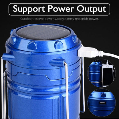 LED Tent Lamp, Solar-Powered, Rechargeable, Extendable, Multifunctional, with USB Output, EU Plug (Blue)