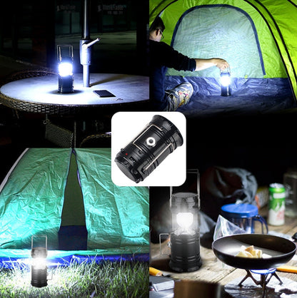 LED Tent Lamp, Solar-Powered, Rechargeable, Extendable, Multifunctional, with USB Output, EU Plug (Blue)