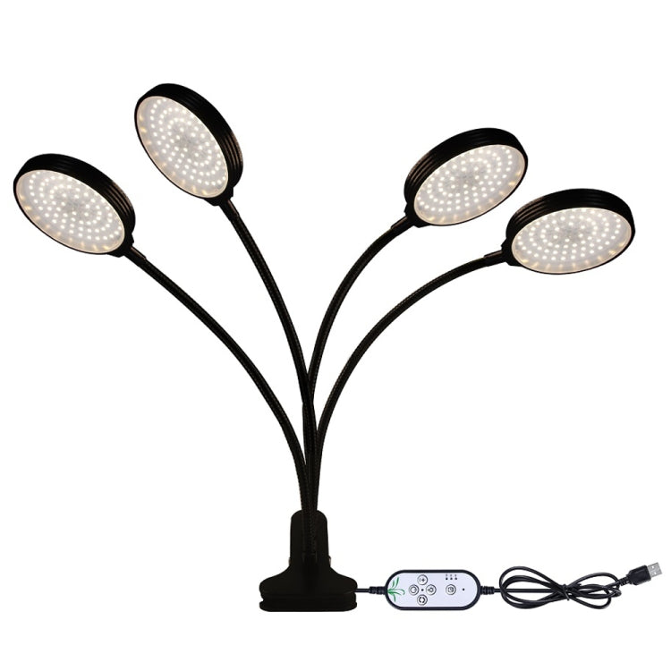 Skanto | Skanto LED Grow Lights USB Remote Control Clamp Waterproof Full Spectrum Natural White Seedling Light, Power: 60W Four Heads
