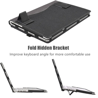 BowLift | For Samsung Galaxy Book 4 360 15.6 Inch Leather Laptop Anti-Fall Protective Case with Stand (Black)