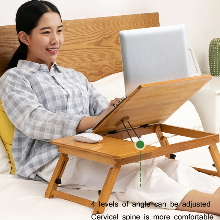Skanto | 741ZDDNZ Foldable Bed Use Height-Adjustable Laptop Table Dorm Study Desk, Specification: Classic Tea Color 64cm Bamboo Thickness