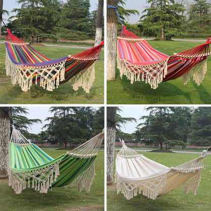 200x150cm Double Outdoor Camping Canvas Hammock with Tassels and Pole (Pink Stripes)