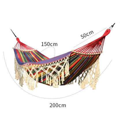Skanto | 200x150cm Double Outdoor Camping Tassel Canvas Hammock with Stand (Pink Stripes)