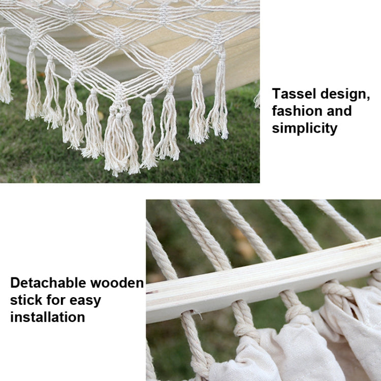 Skanto | 200x150cm Double Outdoor Camping Tassel Canvas Hammock with Stand (Pink Stripes)