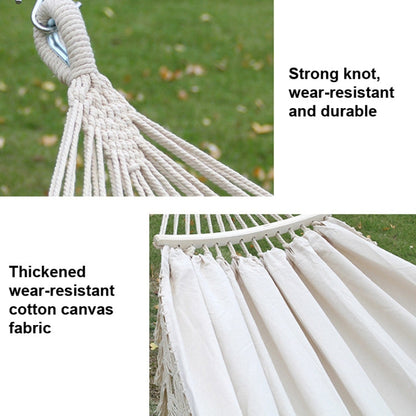 200x150cm Double Outdoor Camping Canvas Hammock with Tassels and Pole (Pink Stripes)