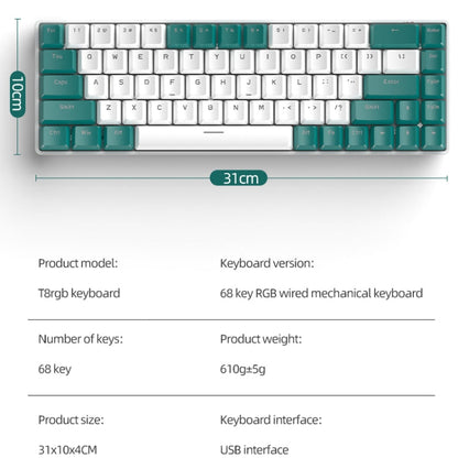 Sandsberg | ZIYOU LANG T8 68 Keys RGB Gaming Mechanical Keyboard, Cable length: 1.5m, Style: Micro Light Version Green Shaft