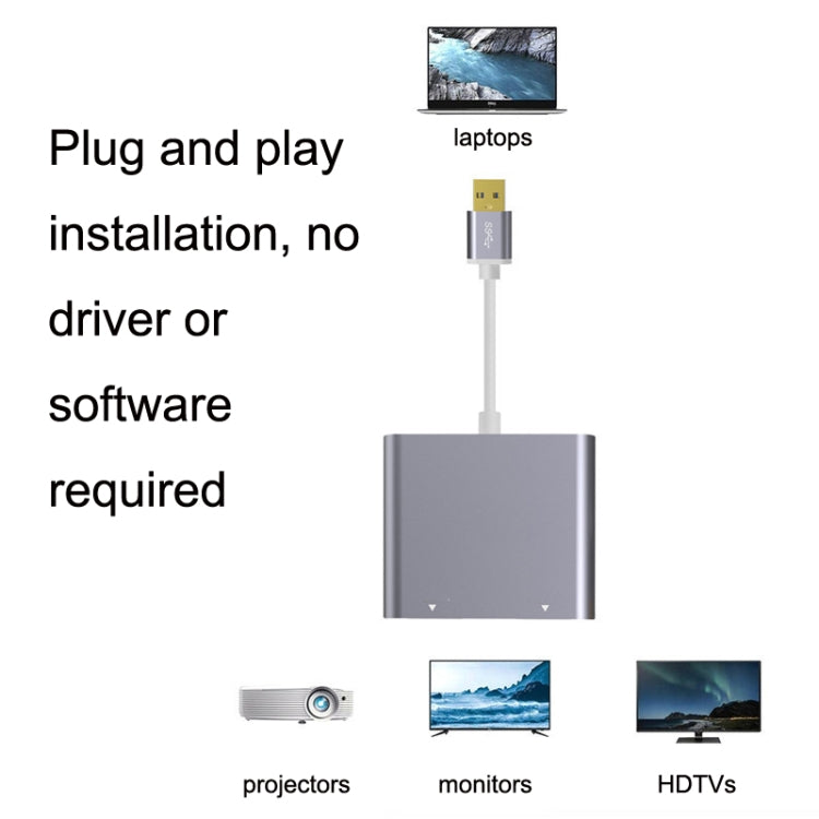 Skanto | USB 3.0 to Dual HDMI High-Resolution Converter 4K USB Same Screen Extension (Gray)