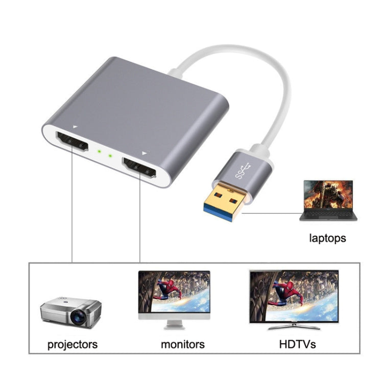 Skanto | USB 3.0 to Dual HDMI High-Resolution Converter 4K USB Same Screen Extension (Gray)