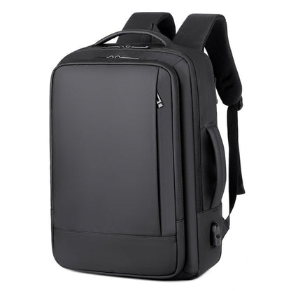 Skanto | Expandable Waterproof Laptop Backpack for Work with USB Port (Black)