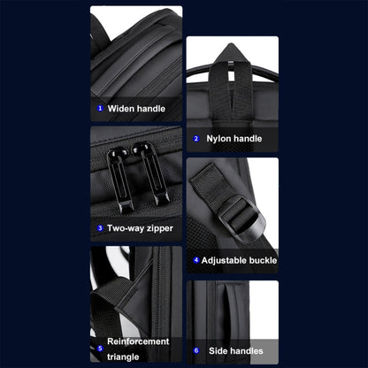 Skanto | Expandable Waterproof Laptop Backpack for Work with USB Port (Black)
