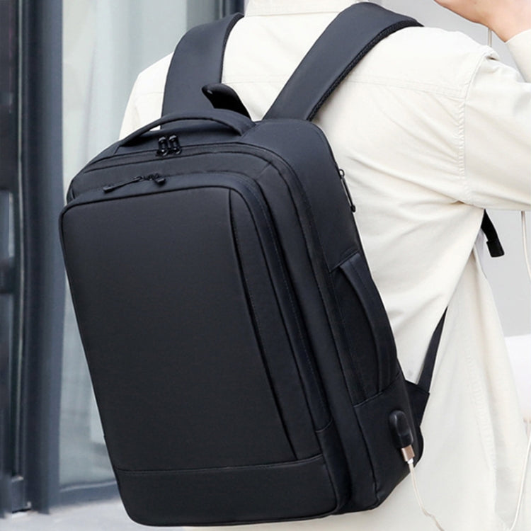 Skanto | Expandable Waterproof Laptop Backpack for Work with USB Port (Black)